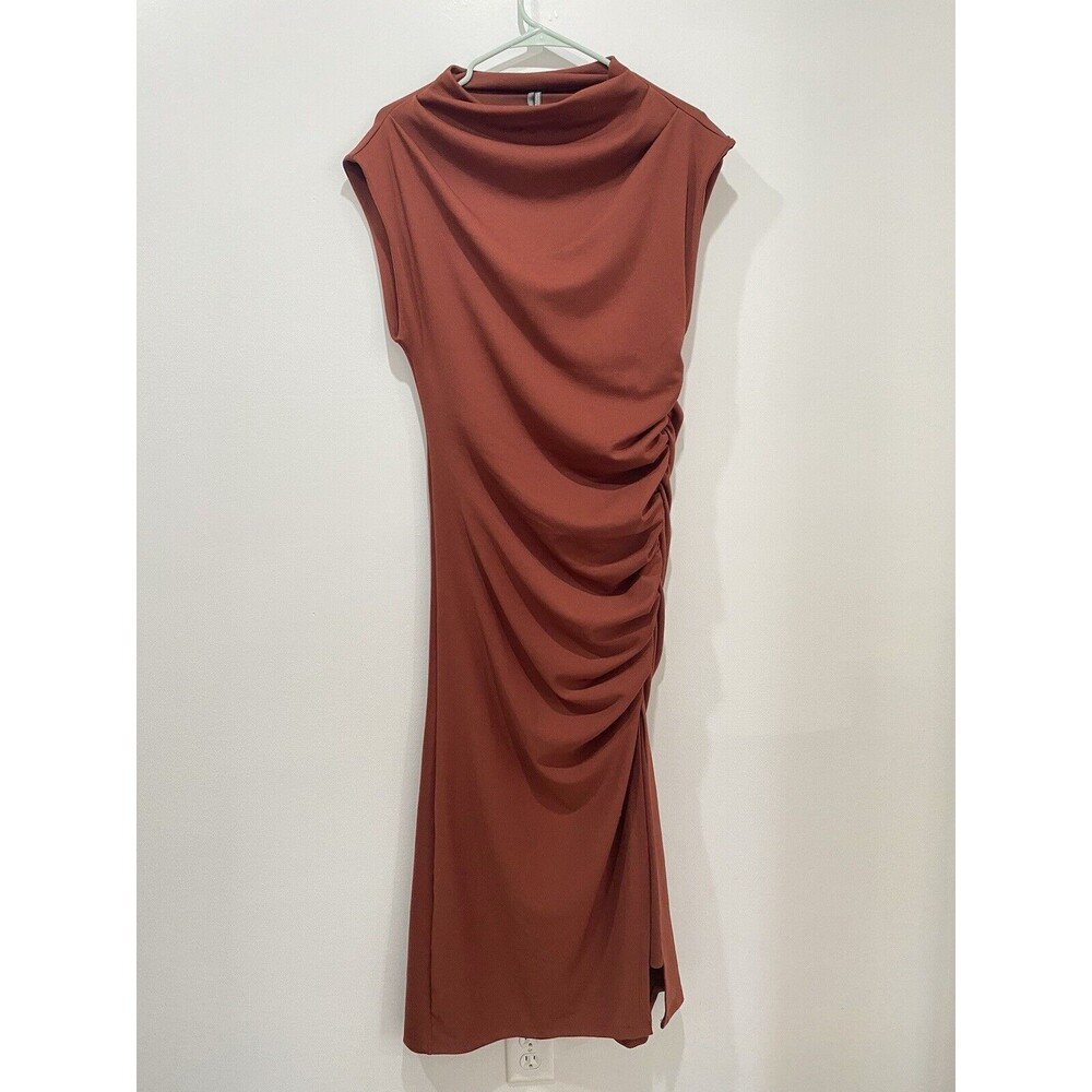 Anthropologie The Maya Ruched Cowl-Neck Dress L Short Sleeve Cocktail Wedding